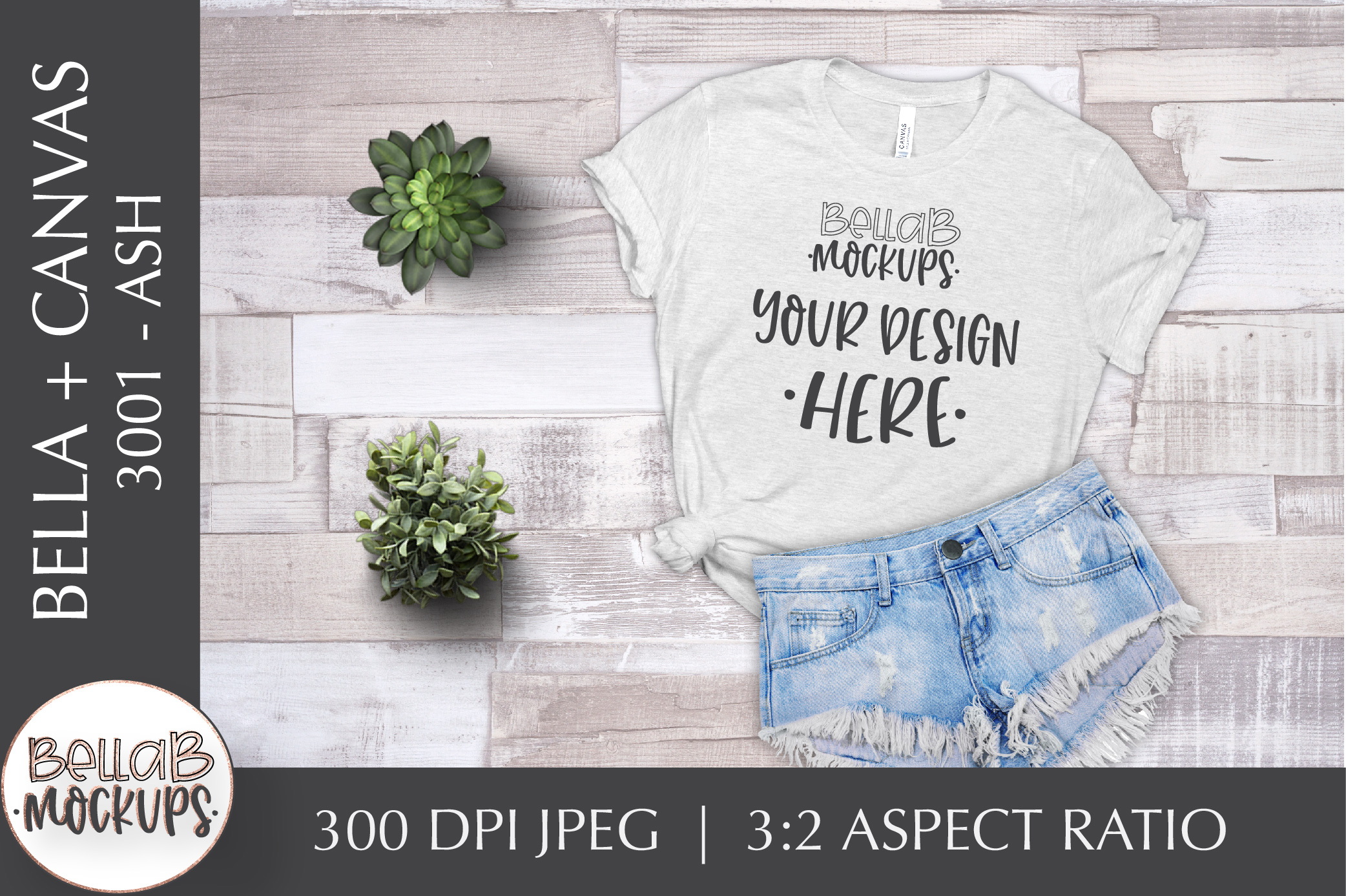 Bella Canvas 3001 Woman�s T Shirt Mockup, Ash, Grey