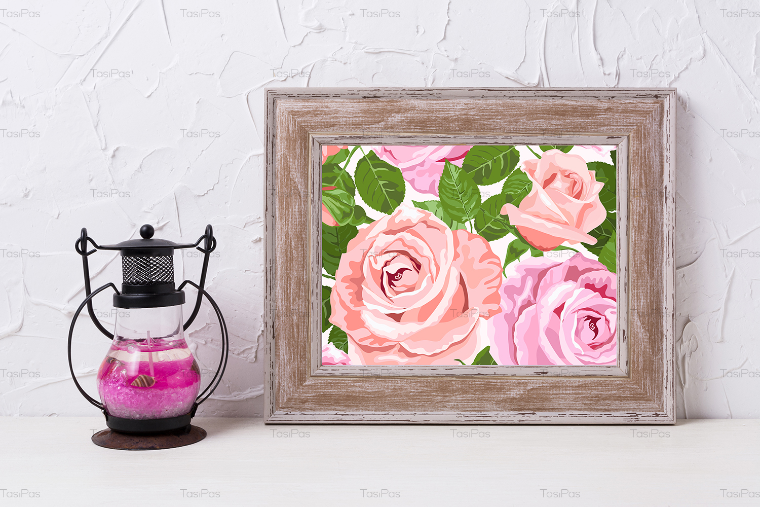 Download Rustic wooden landscape frame mockup with candle lantern