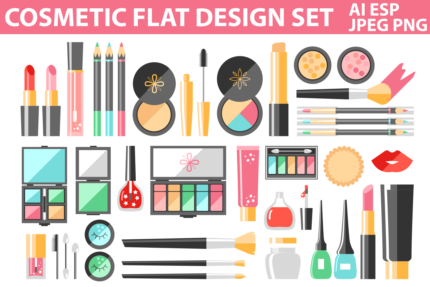 Download Flat vector cosmetics and makeup (27109) | Illustrations | Design Bundles