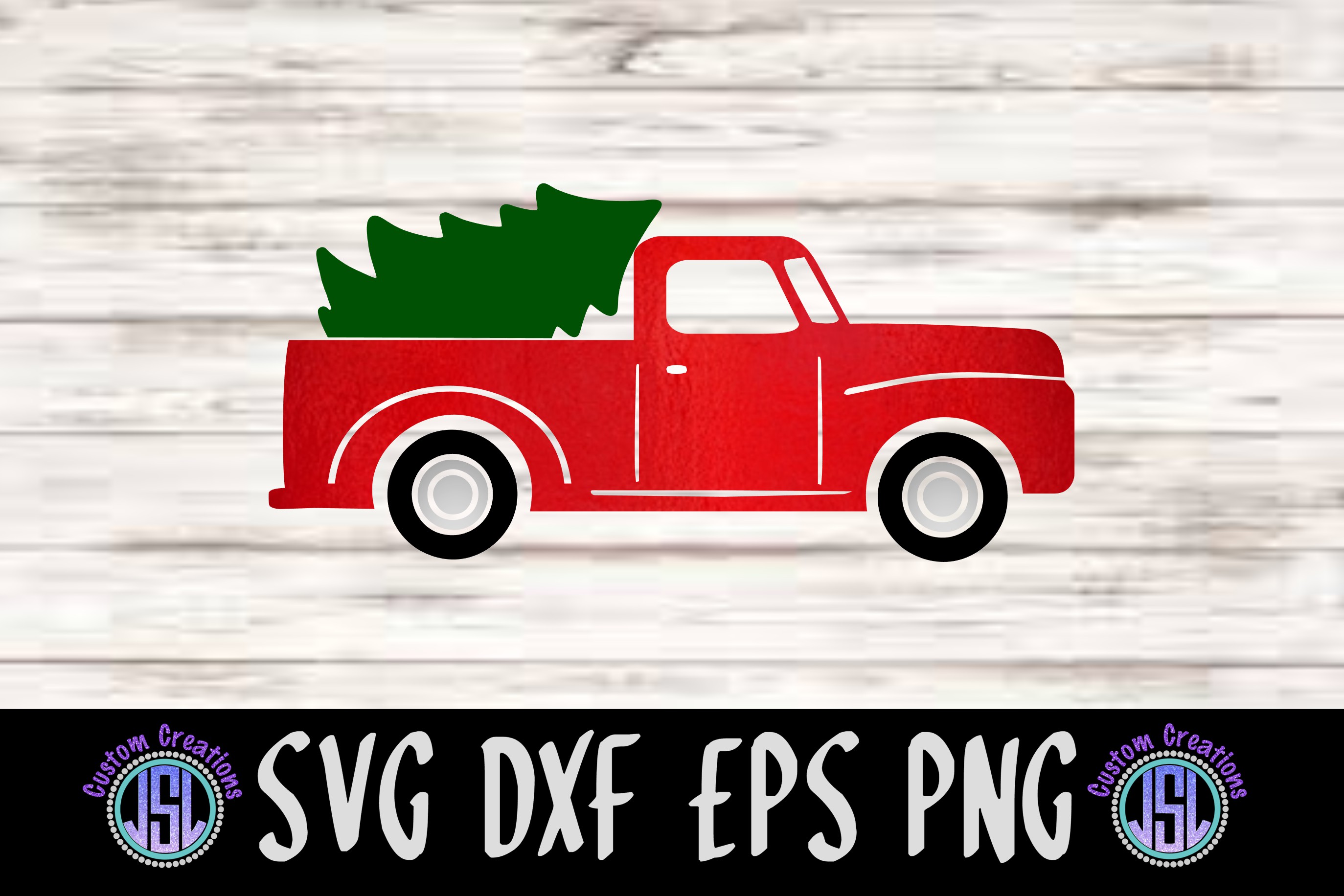 Vintage Red Truck with Christmas Tree SVG DXF EPS PNG