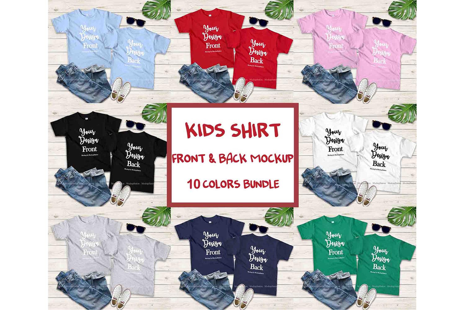 Download Kids Front & Back Tshirt Mockup Bundle, Blank Teen Shirt Set