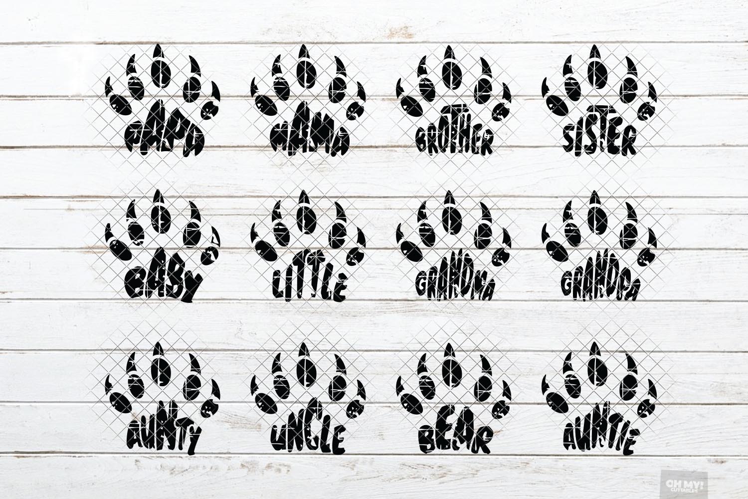 Download Bear Family Cut Files Vol. 2 Paw in SVG, DXF, PNG, JPEG