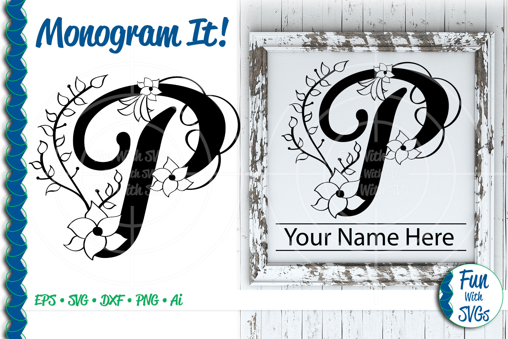 Download SVG Monogram Letter P, Vector, Cut File, Clip Art, FWS365 (322385) | SVGs | Design Bundles