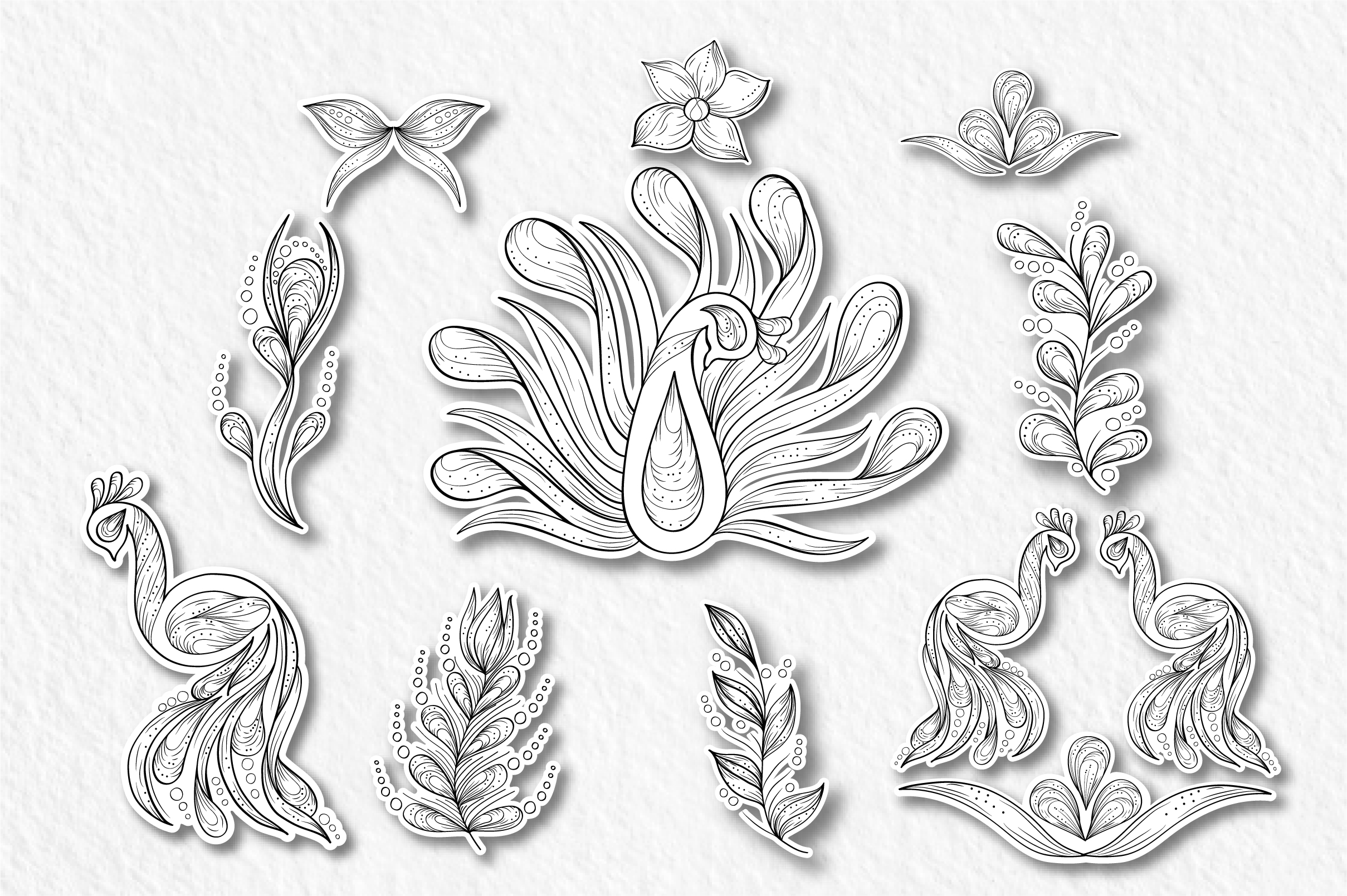 Peacock Stickers Clipart, Collection of SVG files