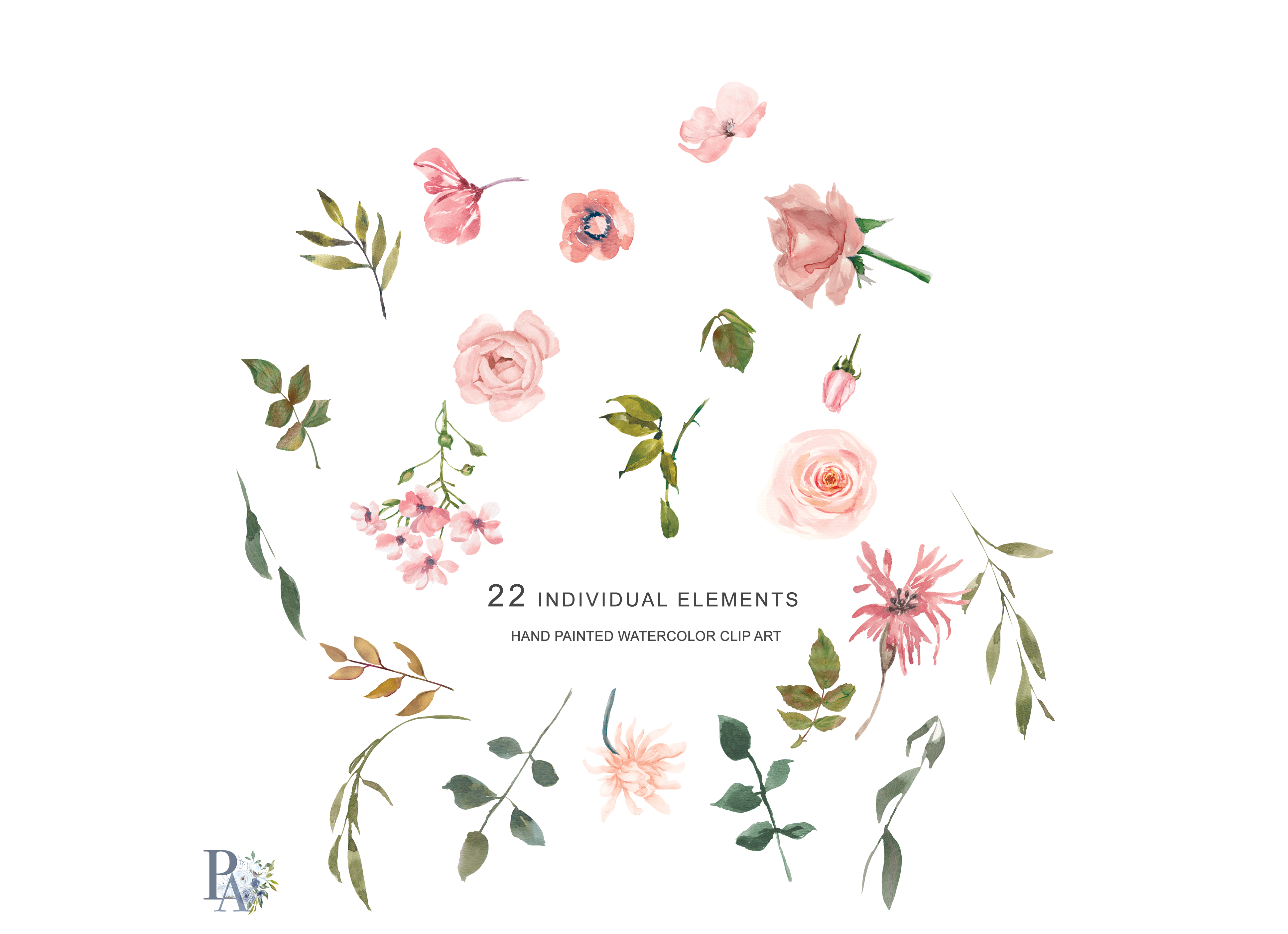 Watercolor Flower Clipart Separate Elements 75999 Illustrations Design Bundles 