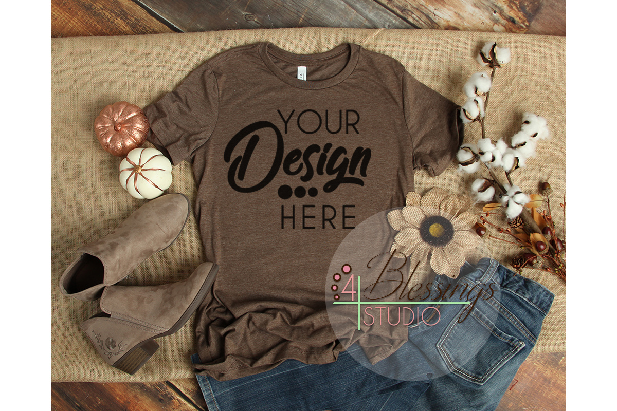 Download Bella Canvas Mockup 6004 Women's TShirt Heather Brown Fall