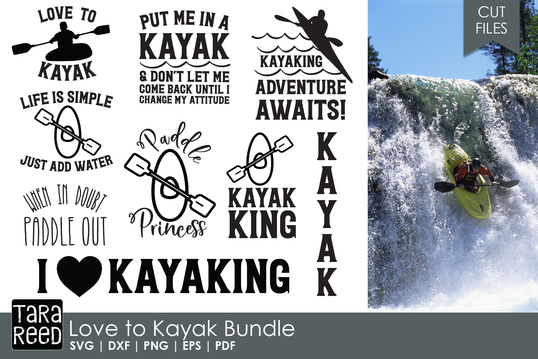 Download Love to Kayak Bundle (93553) | Cut Files | Design Bundles