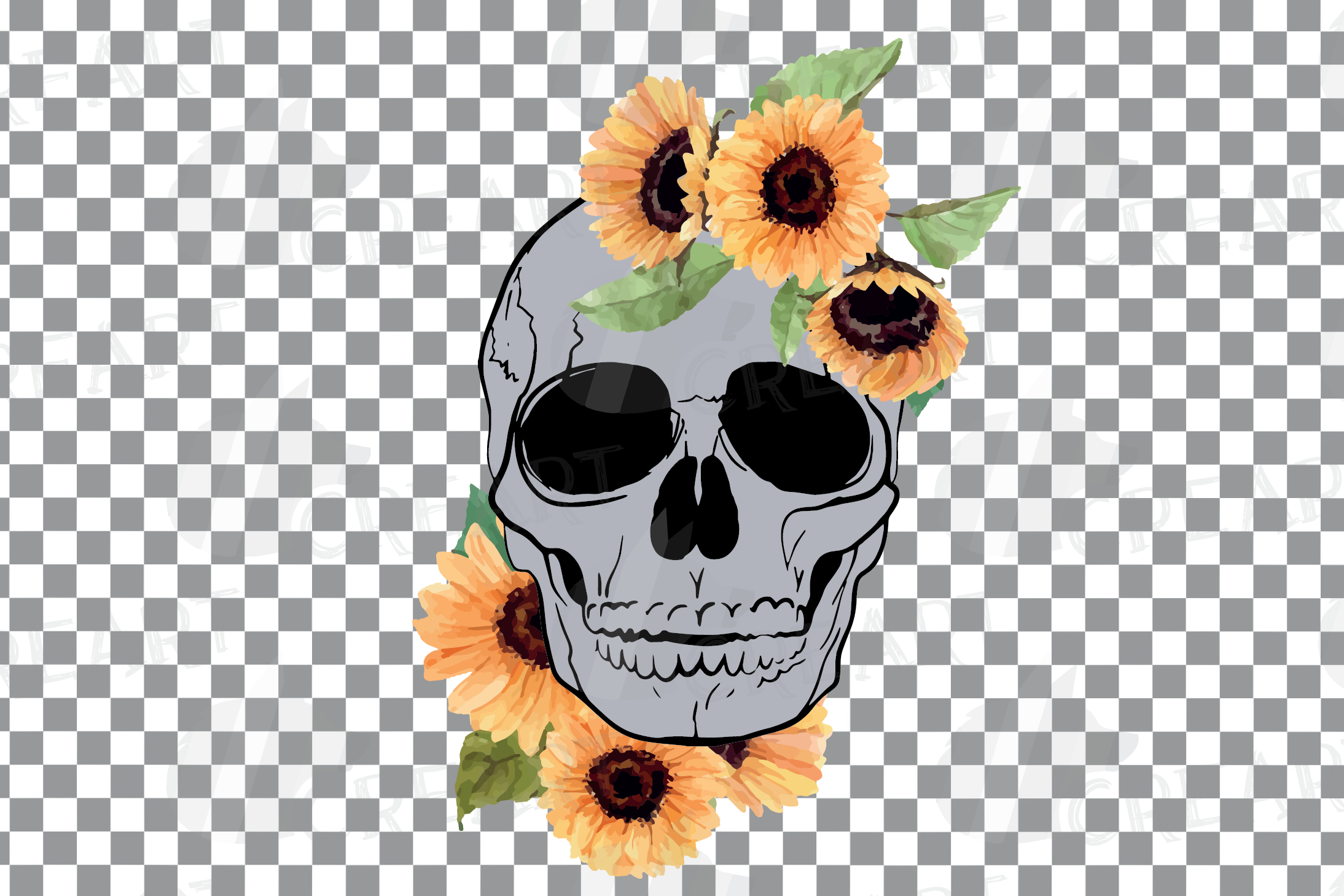Sunflower skull watercolor decoration clip art. Floral ...