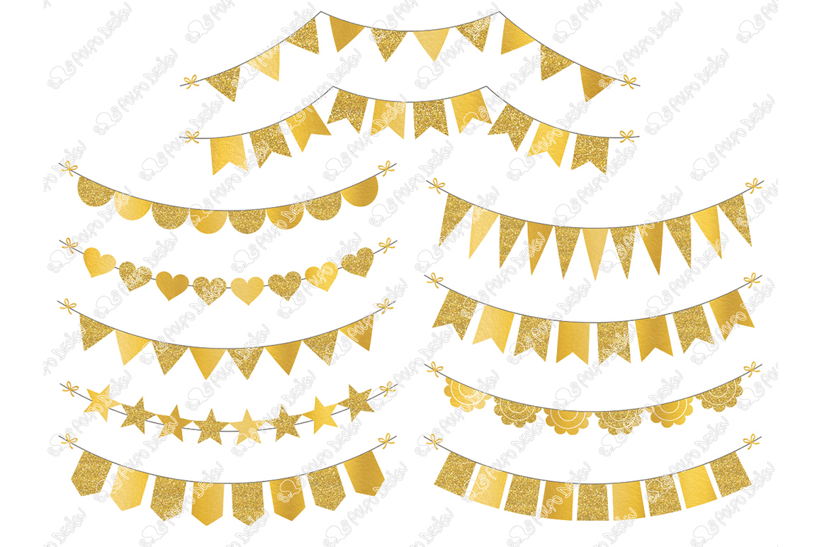Gold Glitter Bunting Banner Clipart