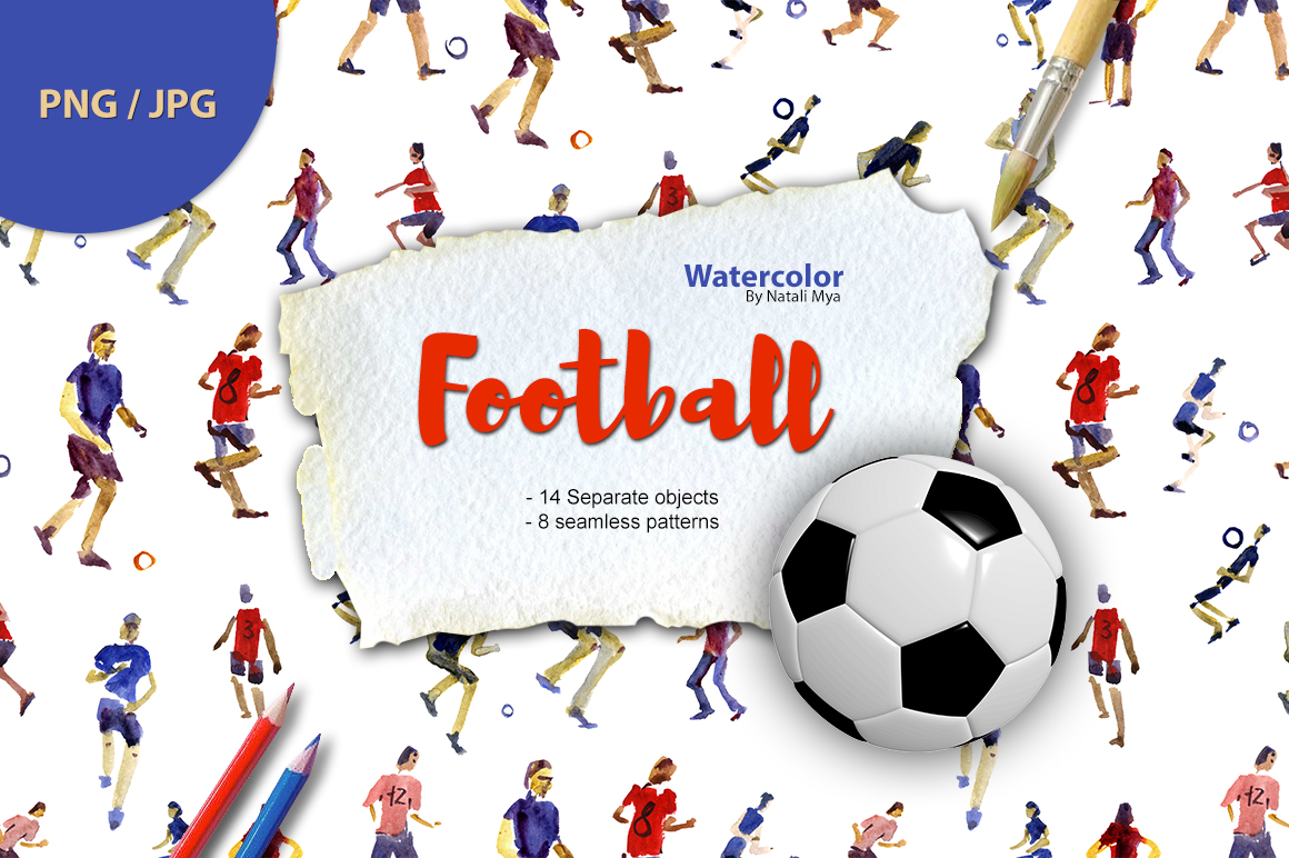 Watercolor football set (116256) Illustrations Design Bundles