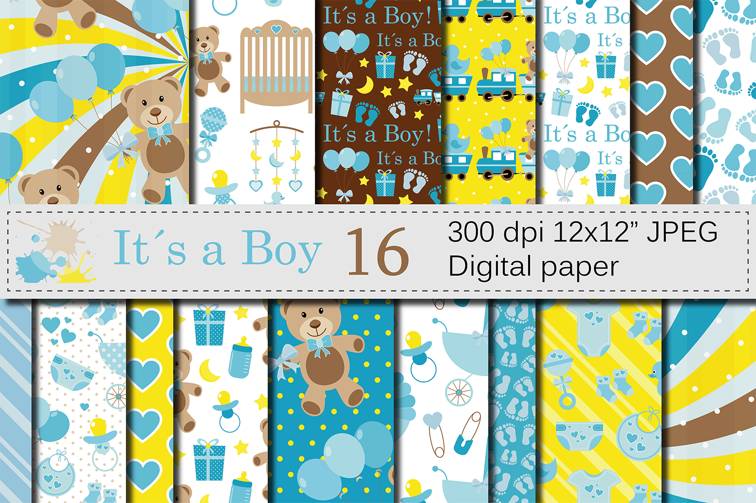 It S A Boy Digital Paper Pack Baby Boy Blue Digital Papers