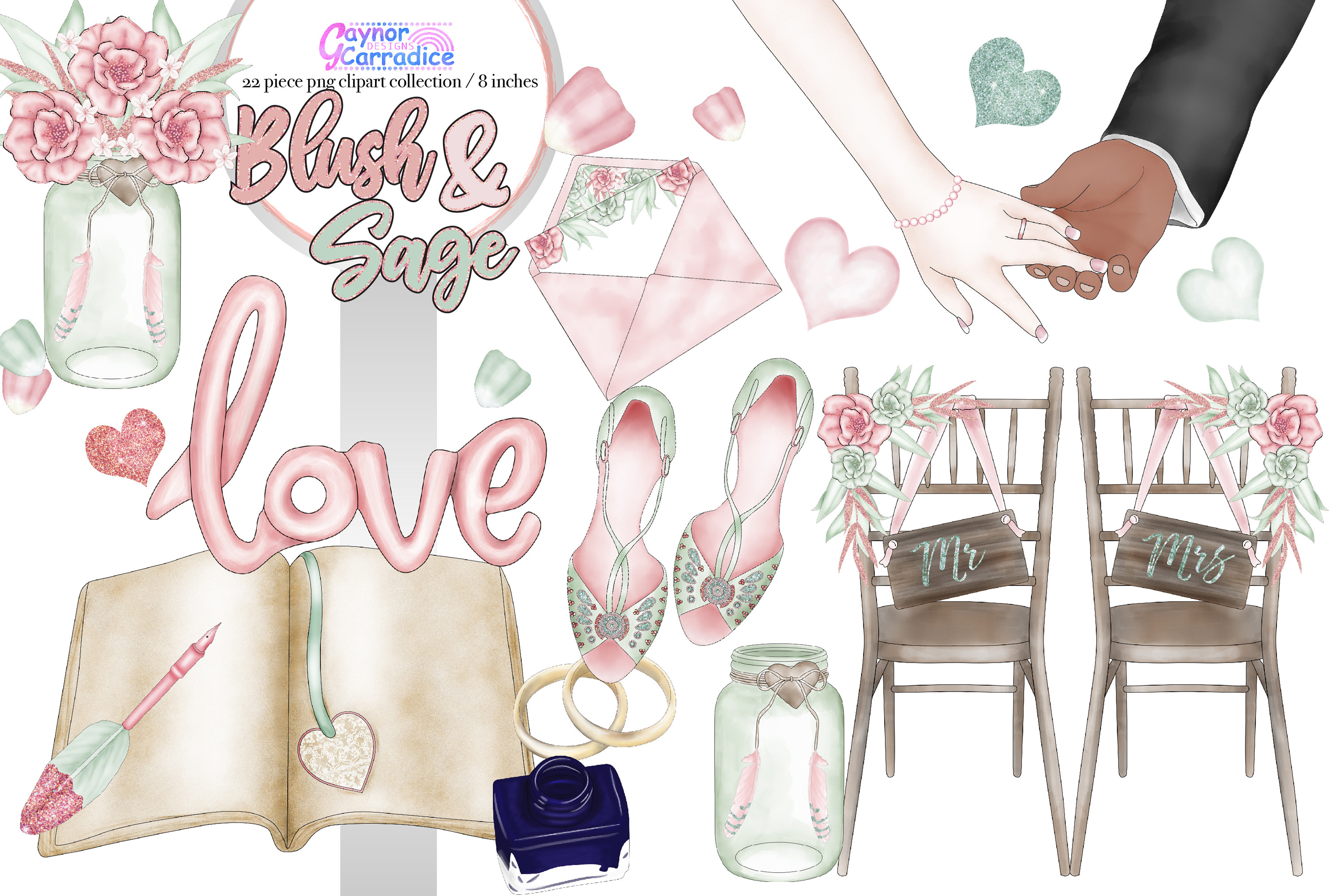 Download Blush & Sage Wedding clipart collection 2