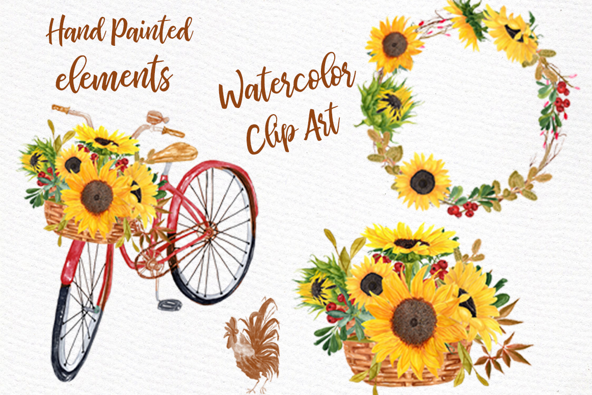 Floral Bicycle-Sunflower clip art (88499) | Illustrations ...