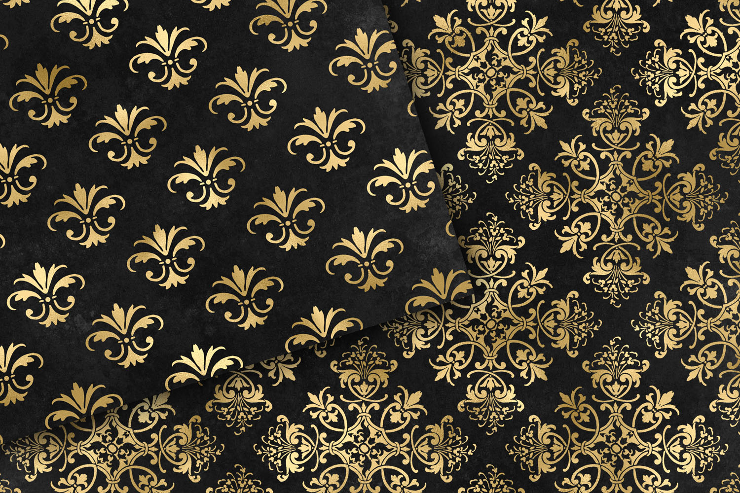 Black and Gold Damask Digital Paper