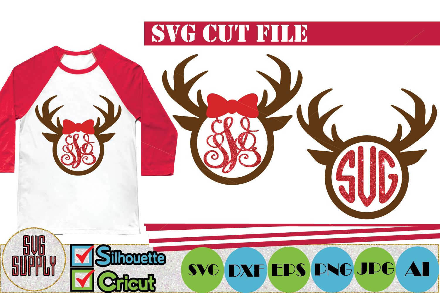 Download Deer Antler Monogram SVG Cut File