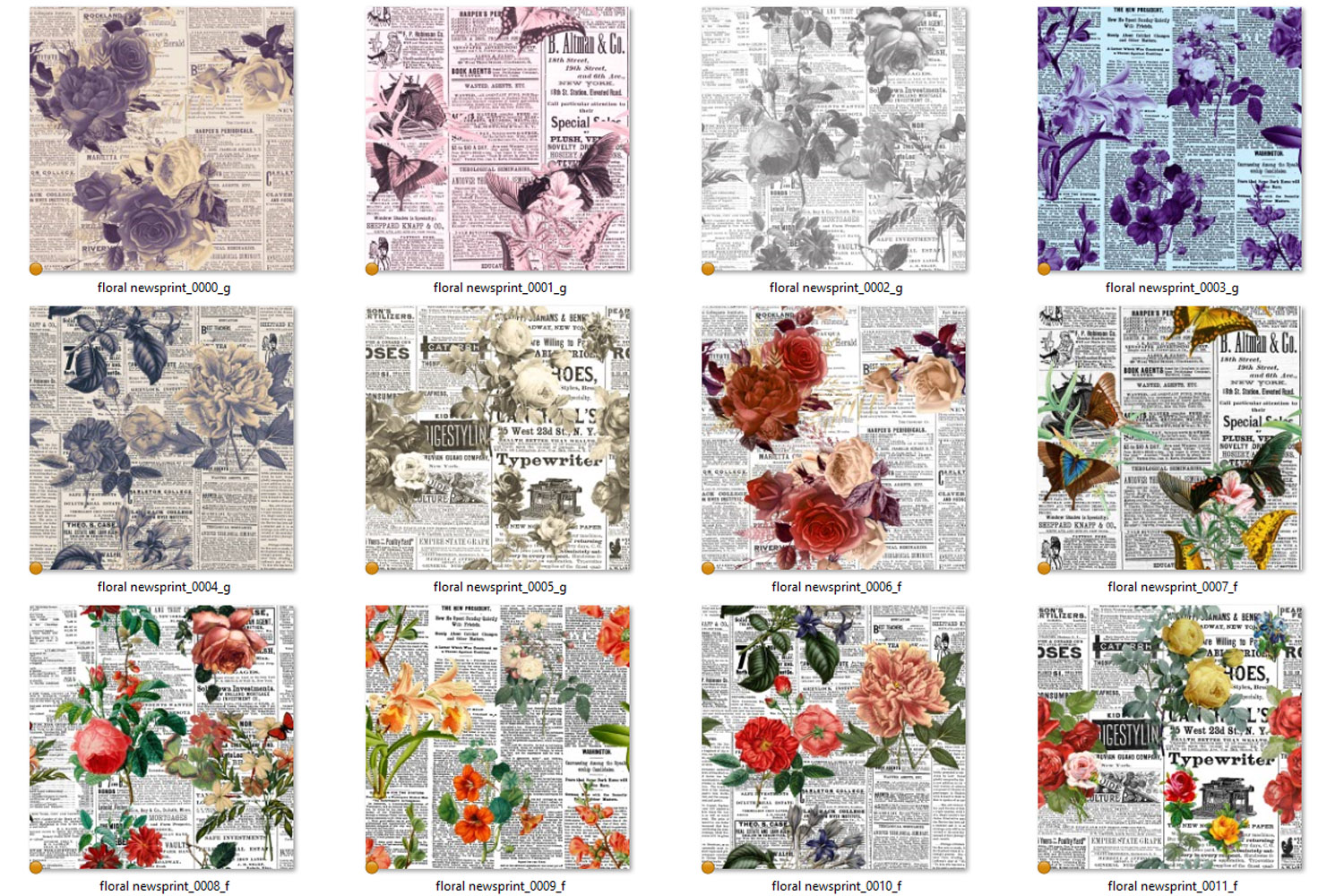 Floral Newsprint Digital Paper