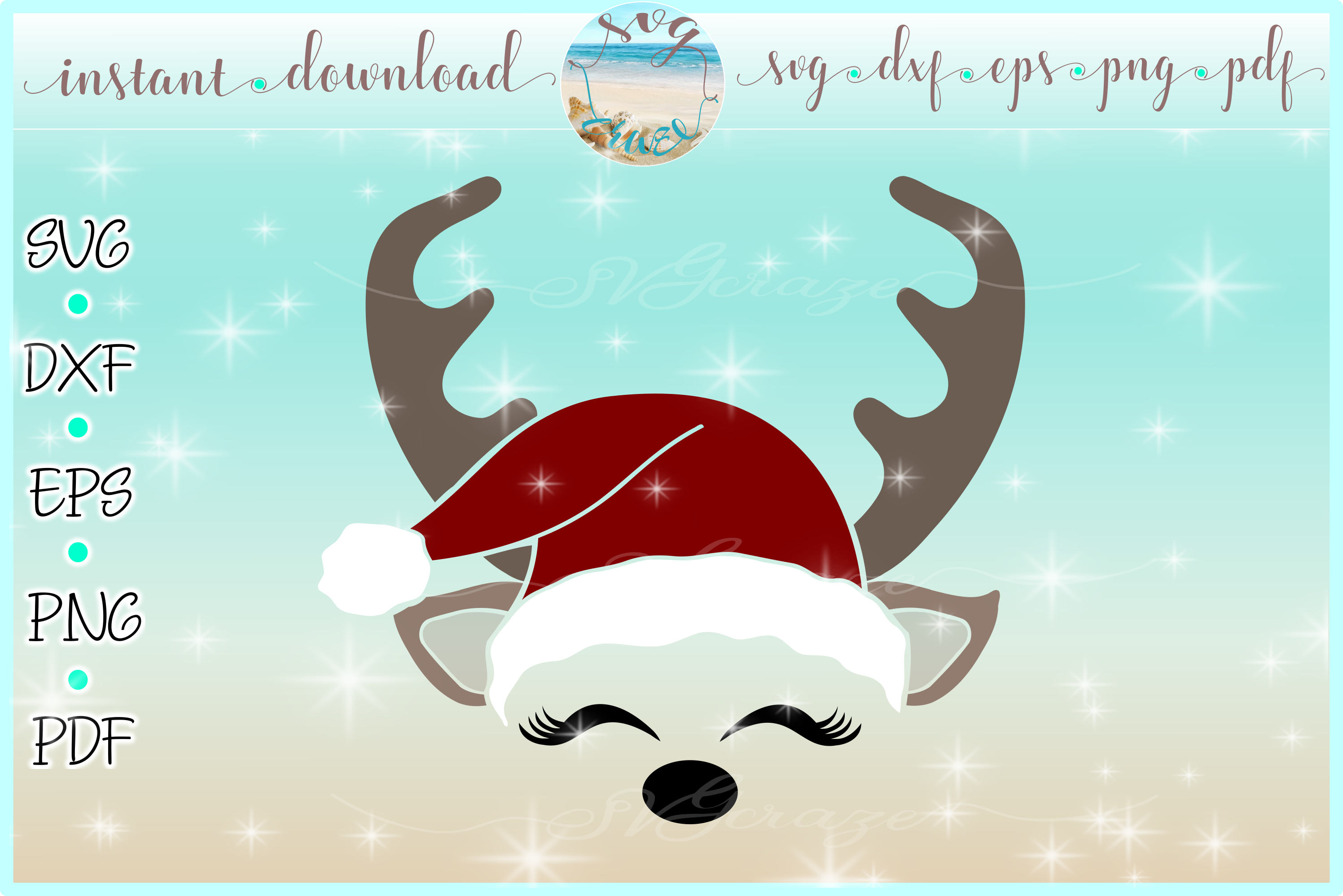 Download Reindeer Face with Santa Hat Christmas Deer SVG DXF EPS PDF