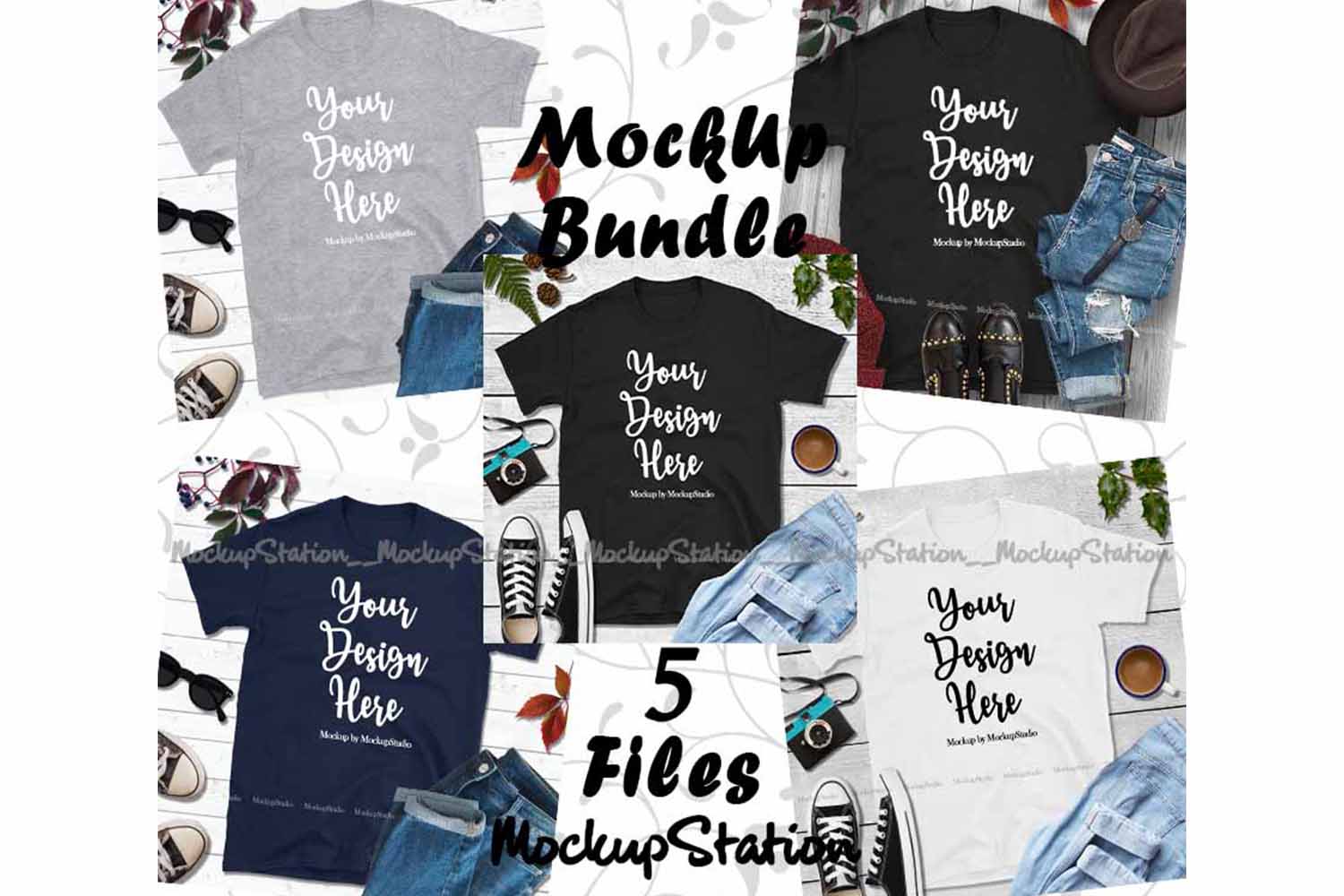 Download Fall Tshirt Mockup Bundle 5 Colors Gildan 64000 Shirt Flat