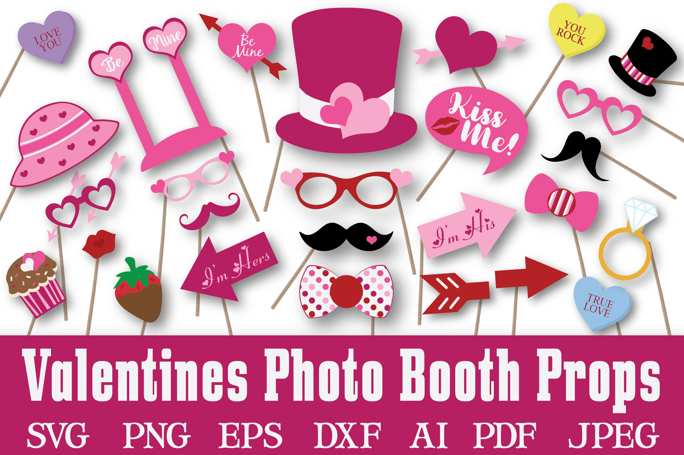 Valentines Day Photo Booth Props Svg Cut File Dxf Eps 58501 Svgs Design Bundles