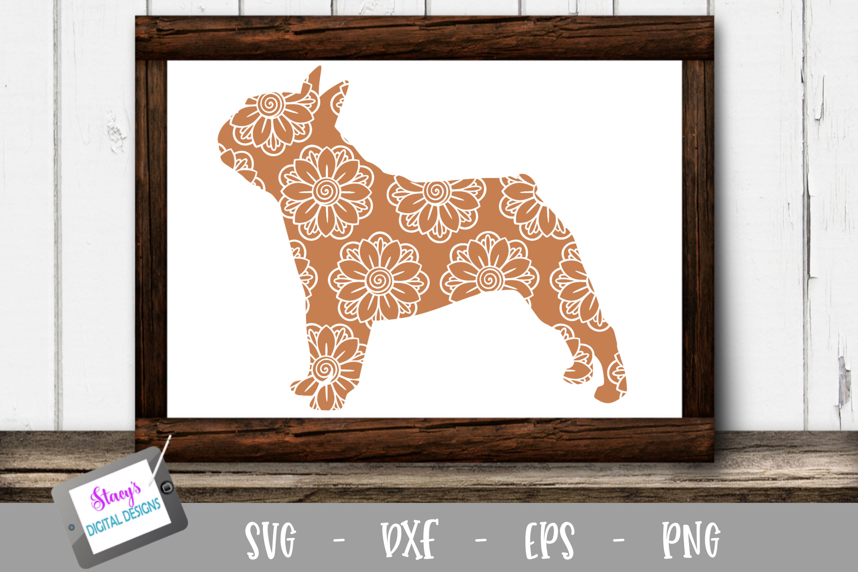 Dog SVG - Bulldog with floral mandala pattern