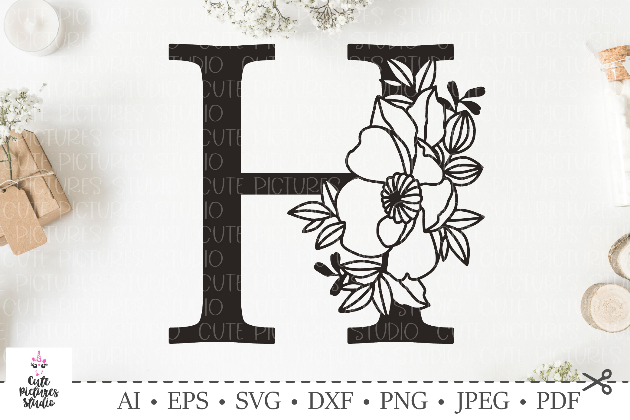 Download Botanical alphabet svg. Floral letter H svg. Bundle SVG, DXF