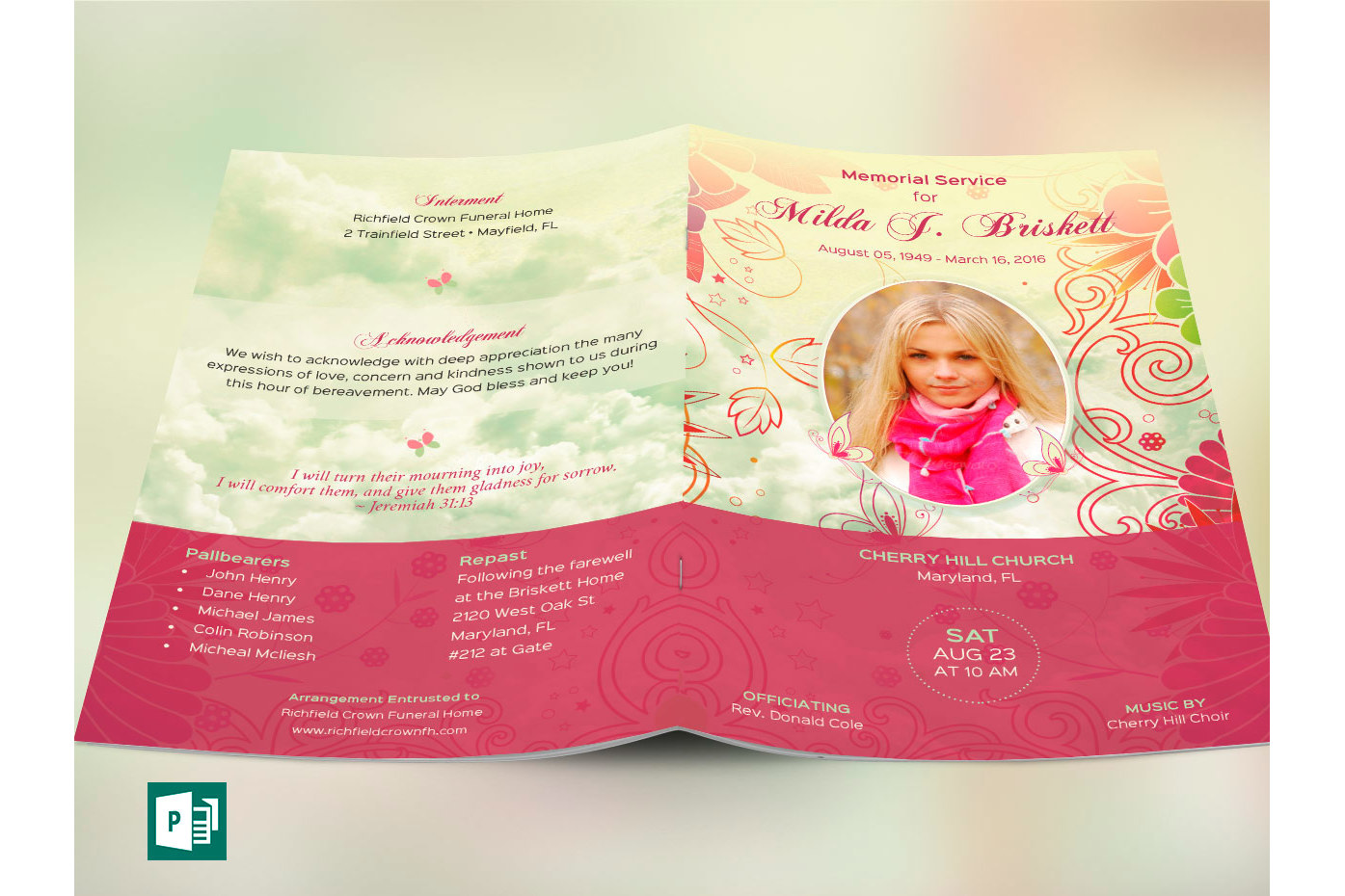 Memory Funeral Program Publisher Template