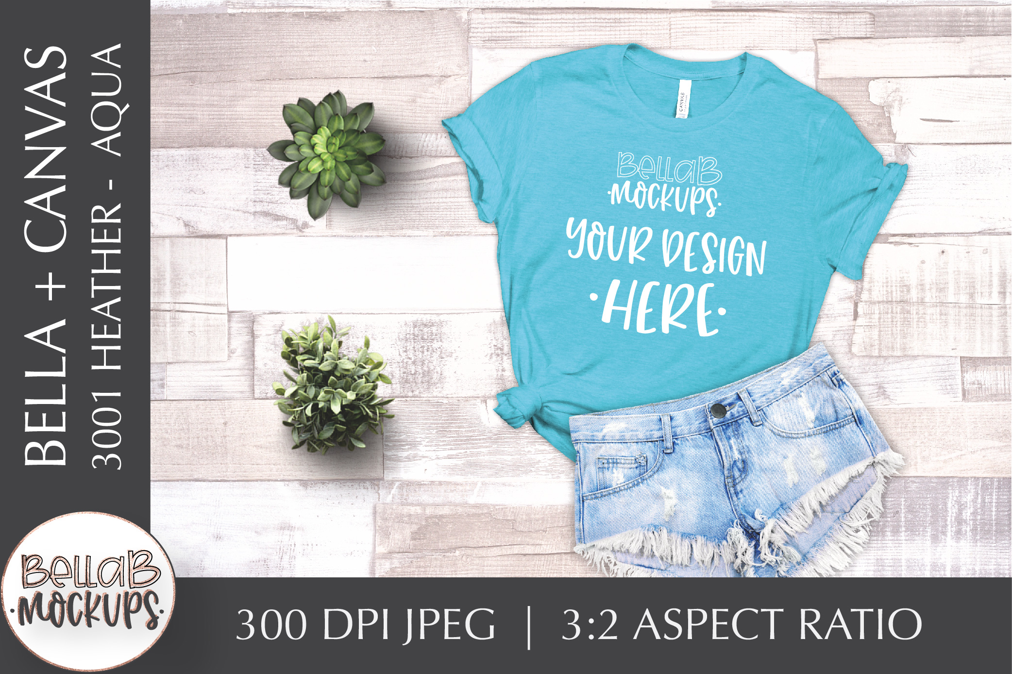 Download Bella Canvas 3001 Heather T Shirt Mockup, Aqua, Flat lay