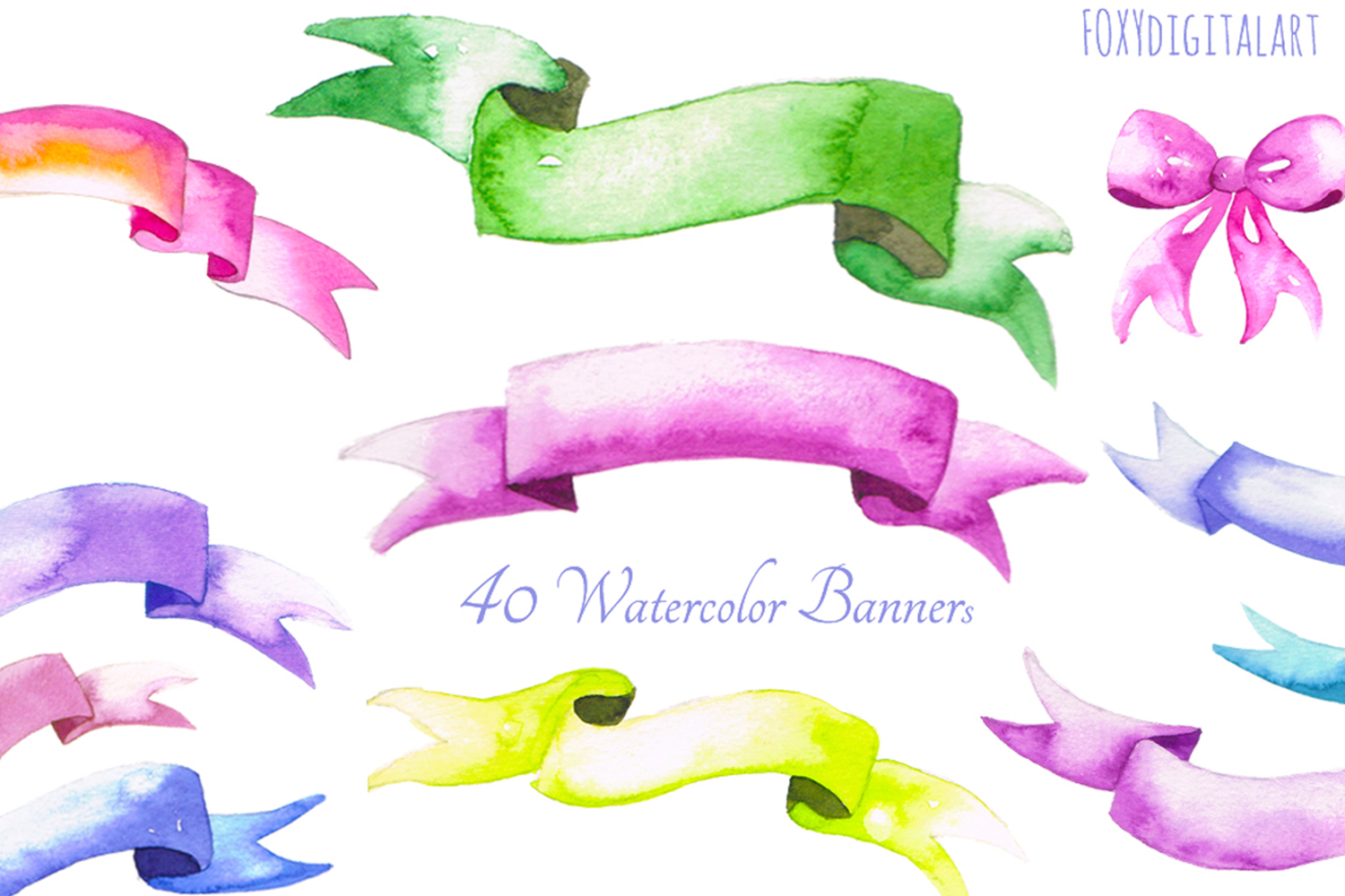 Watercolor Banners Ribbon Wedding Invitation Clipart