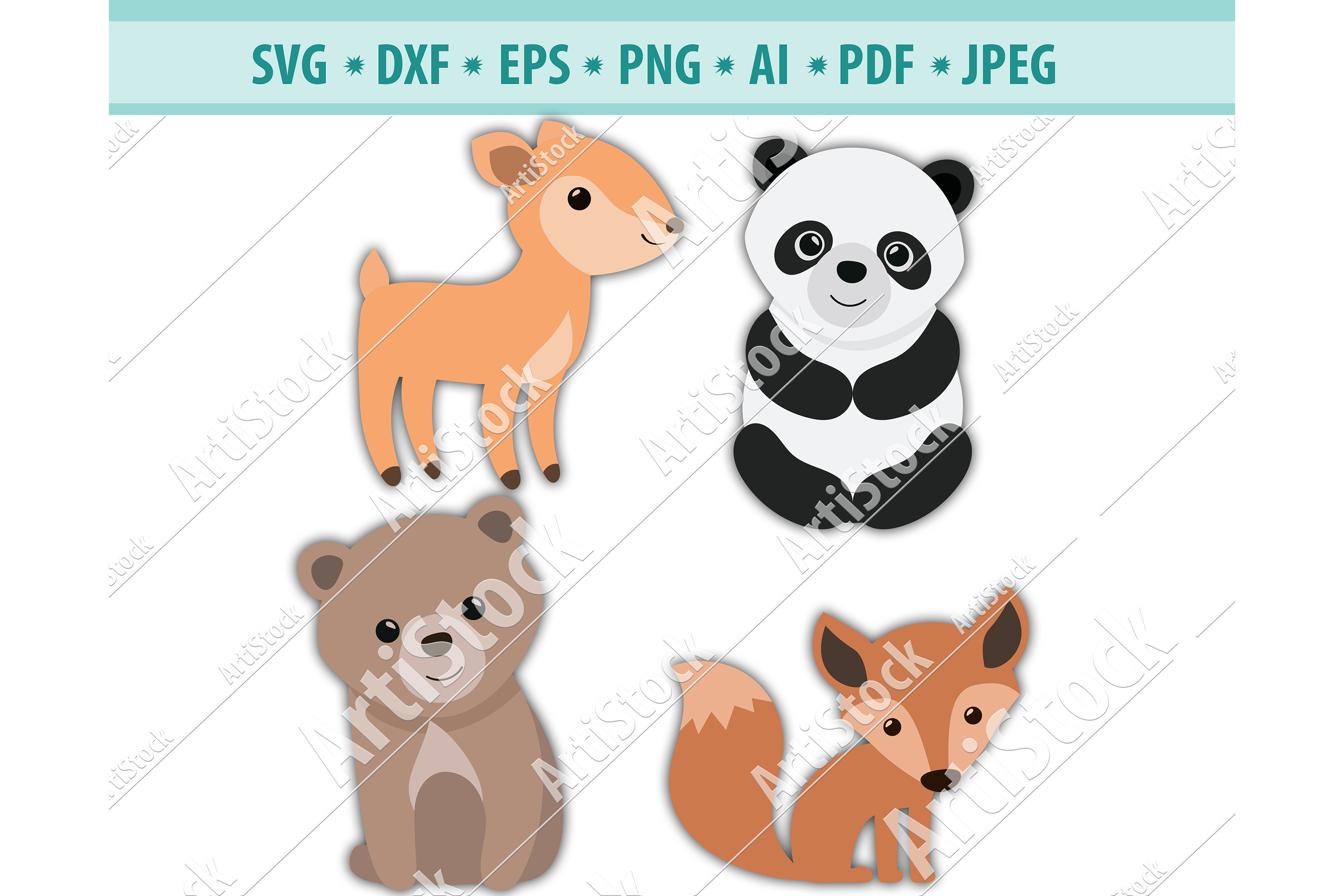 Woodland Animal SVG, Cute Baby Forest Animals Dxf, Png, Eps