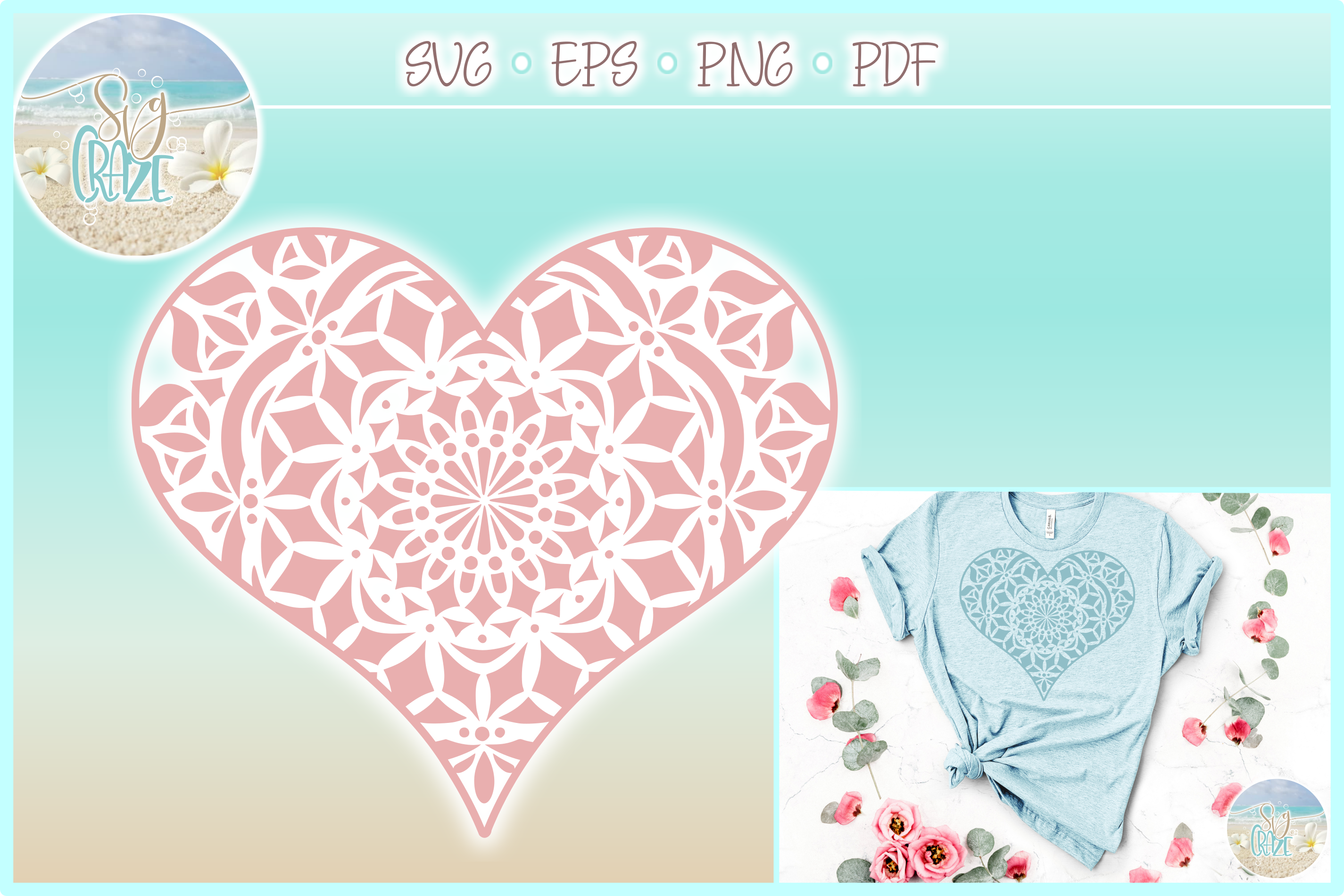Download Heart Mandala Zentangle SVG Eps Png PDF Valentines Day File