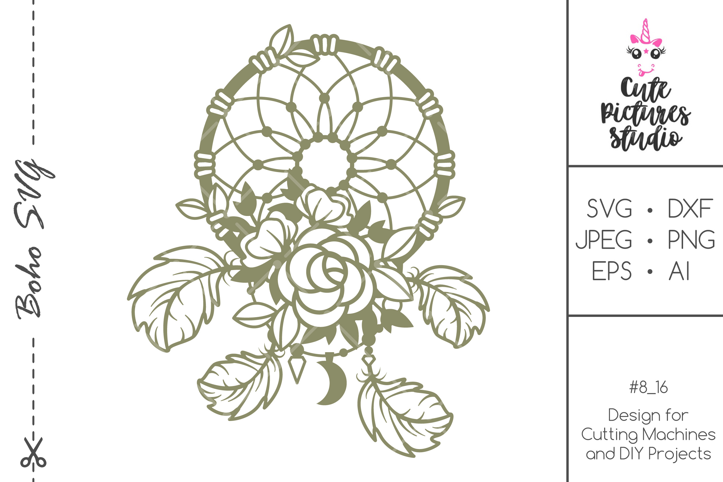 Floral dream catcher SVG cut file, Feather SVG