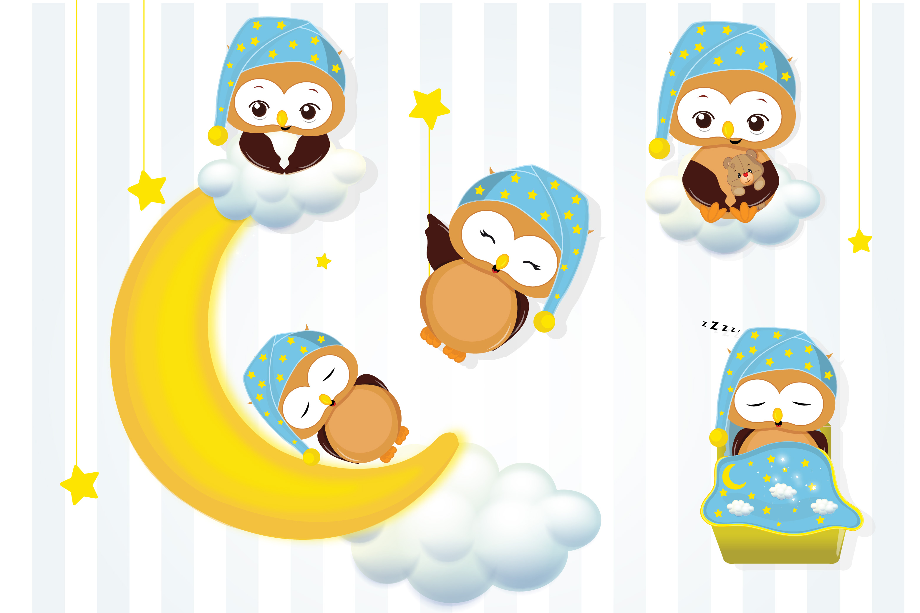 Boy owls graphics, Boy owls clipart set