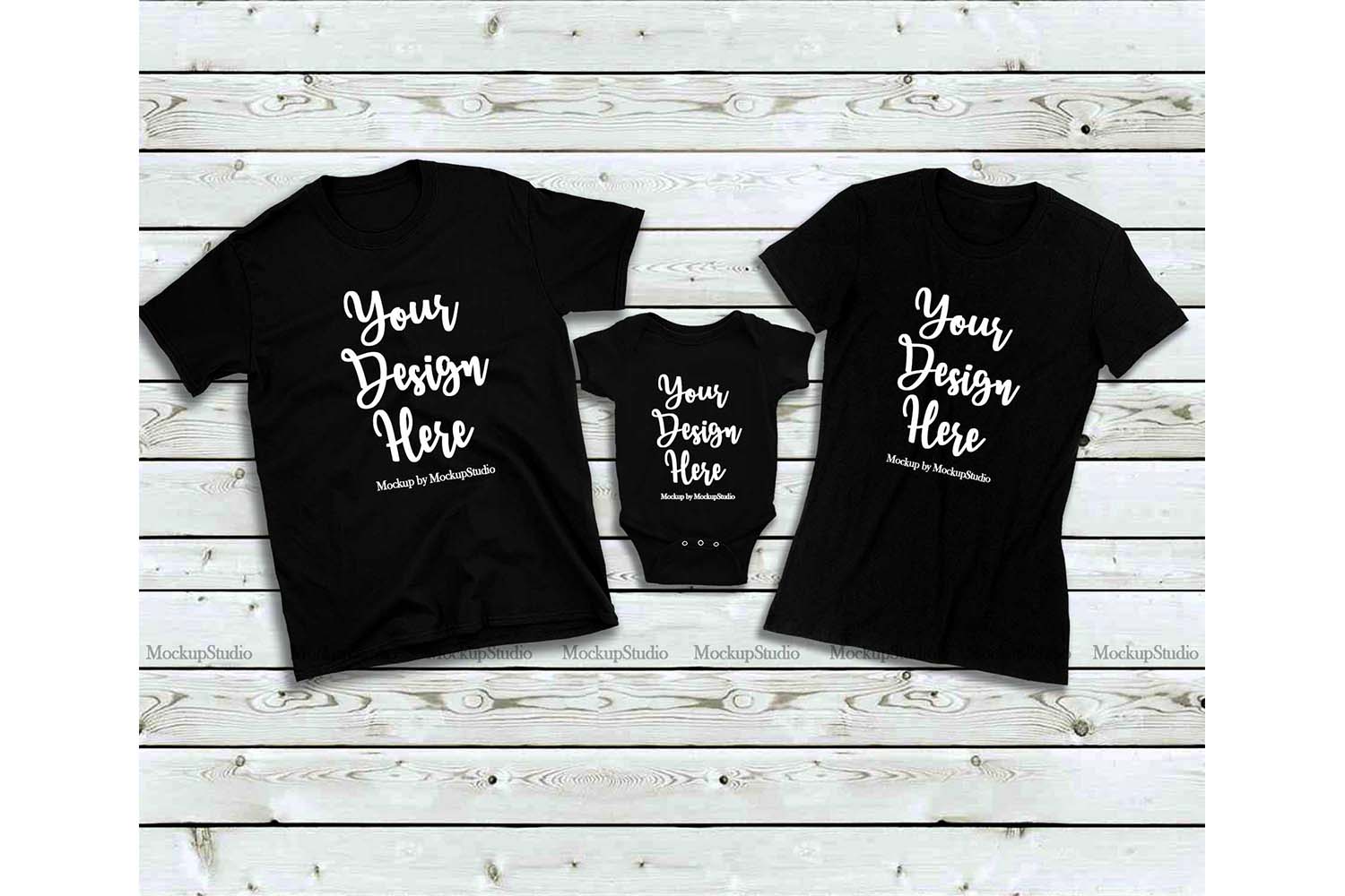 Download Matching Family Black T-Shirts Mockup, Baby Bodysuit Set ...