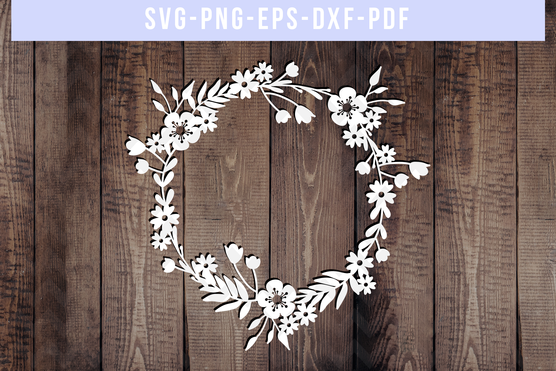 Download Flower Wreath SVG Cut File, Laurel Papercut, DXF, PDF, PNG