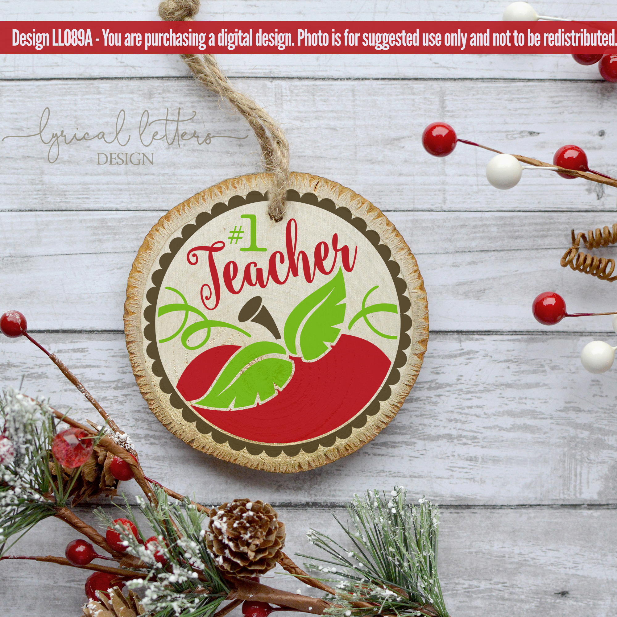 Download #1 Teacher Ornament SVG Cut File LL089A