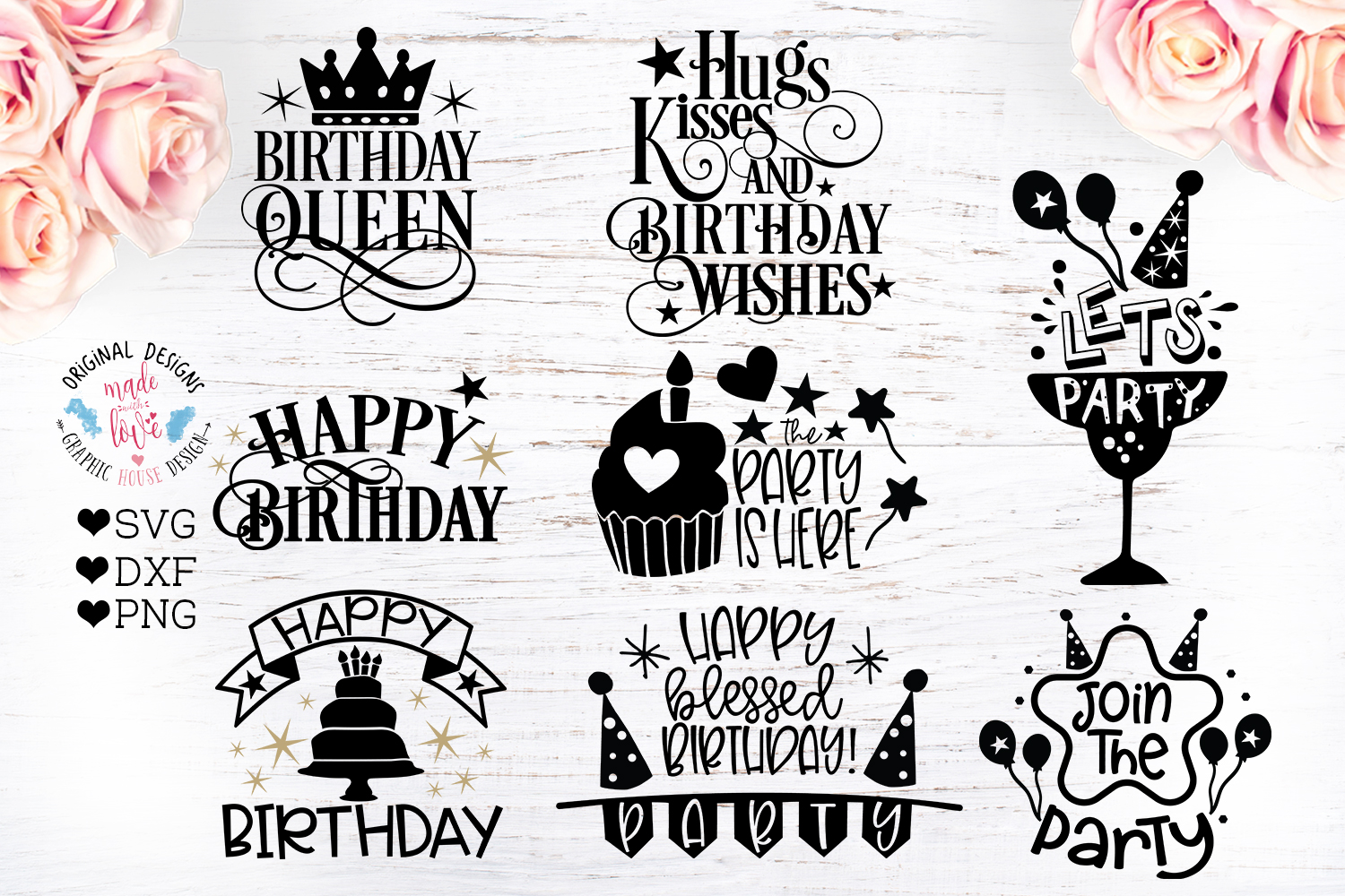 8 Birthday Party Quotes - Birthday Cut Files Bundle (215542) | SVGs