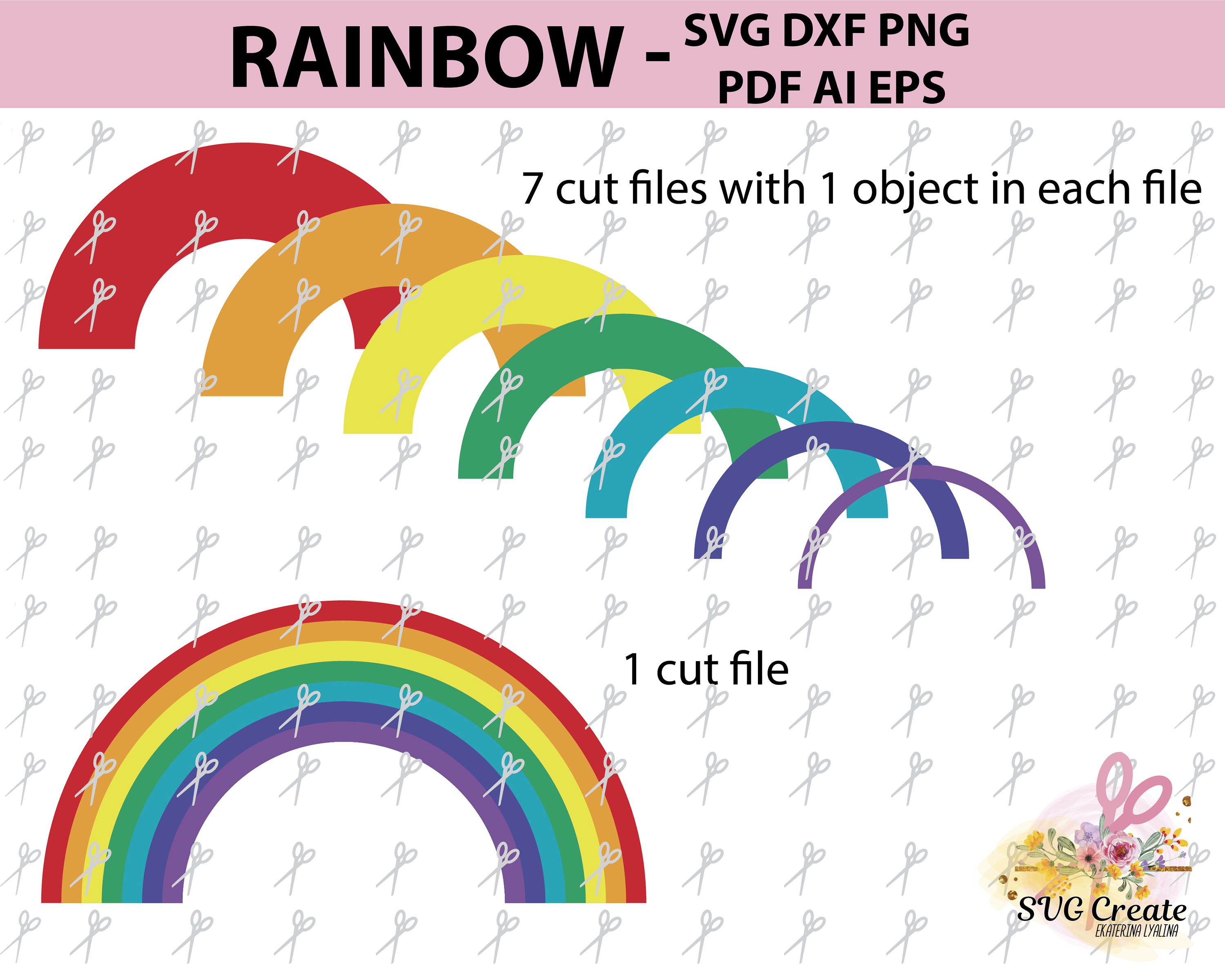 Rainbow clipart, rainbow template, rainbow svg file, print