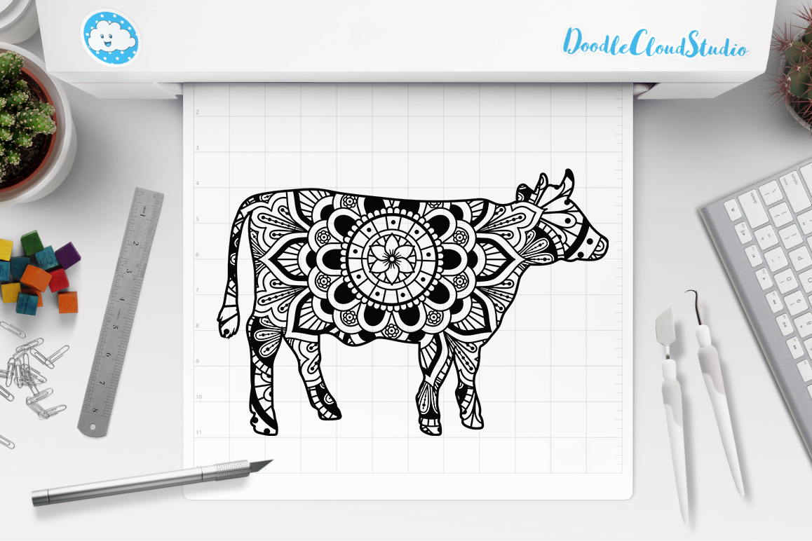 Cow Mandala SVG Cut Files, Mandala Cow Clipart.