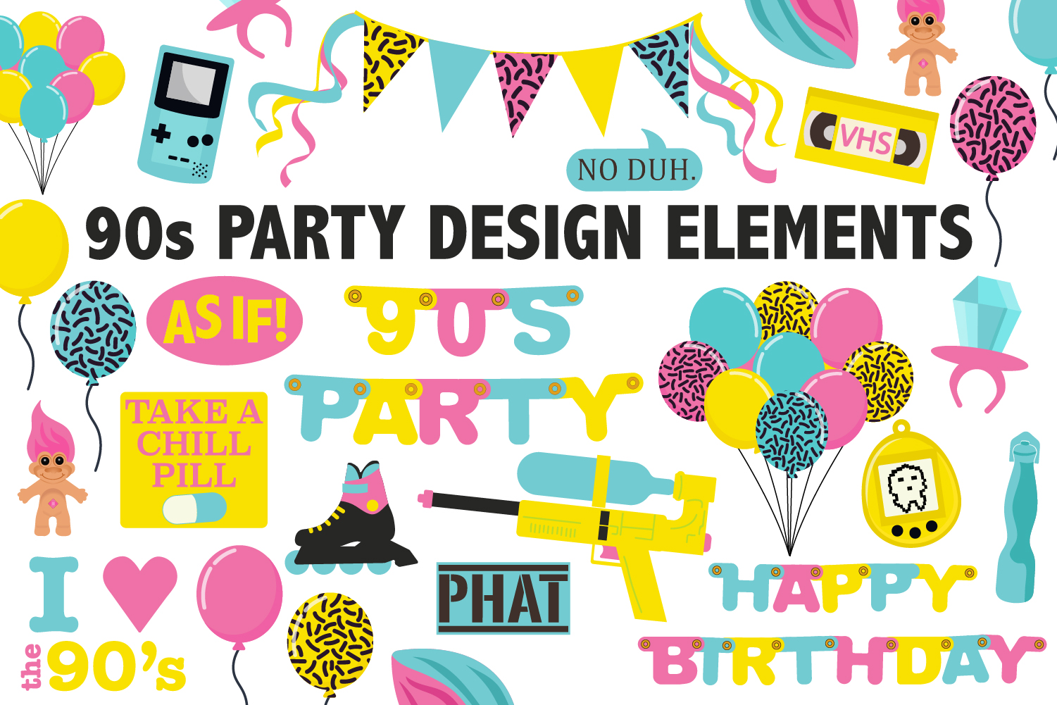 90 S Birthday Party Clipart 273455 Icons Design Bundles