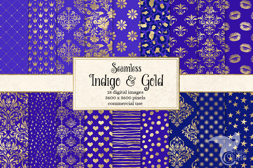 Indigo and Gold Digital Paper (105507) | Patterns | Design Bundles