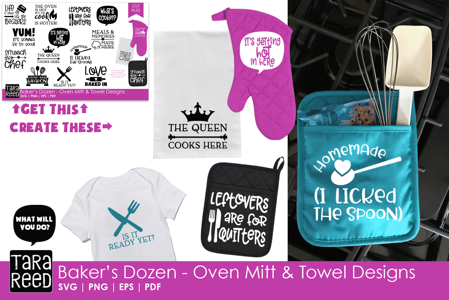 Baker's Dozen Oven Mitt and Towel Designs - Kitchen SVG ...