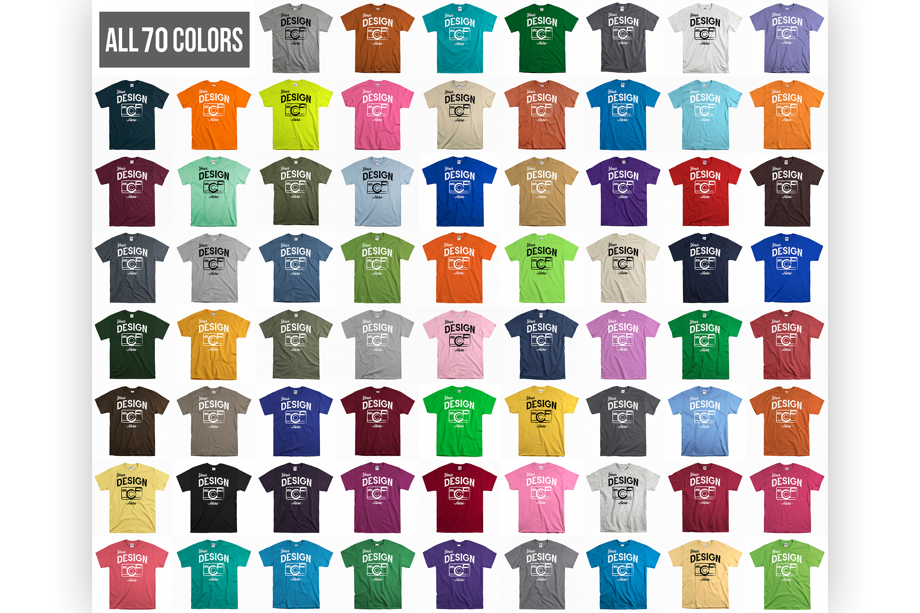 Download Unisex T Shirt Mockup Bundle With White Backdrop 70 Colors