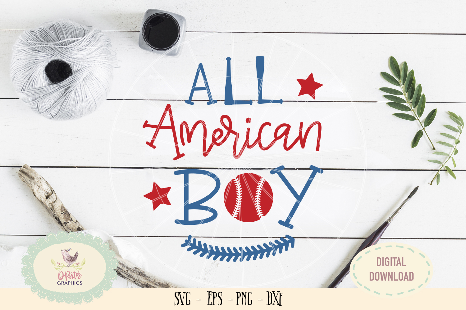 All American boy baseball SVG cut file, 4th of july example image 1.