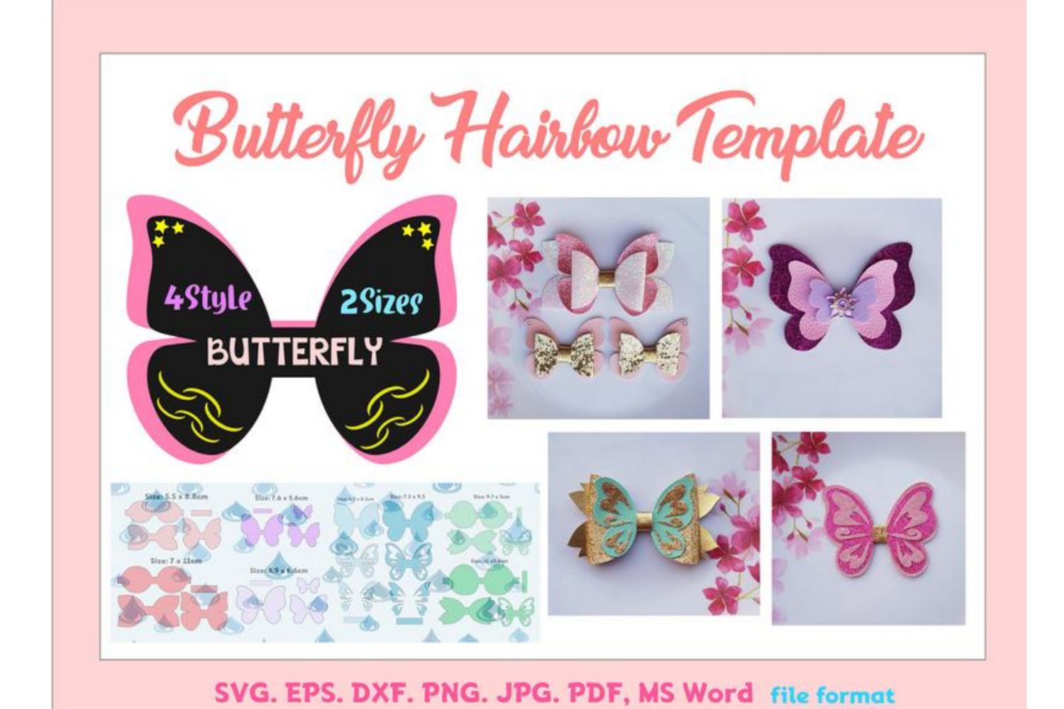 Download Butterfly Hair Bow Template Bundle 4 style 2 sizes SVG, Pdf