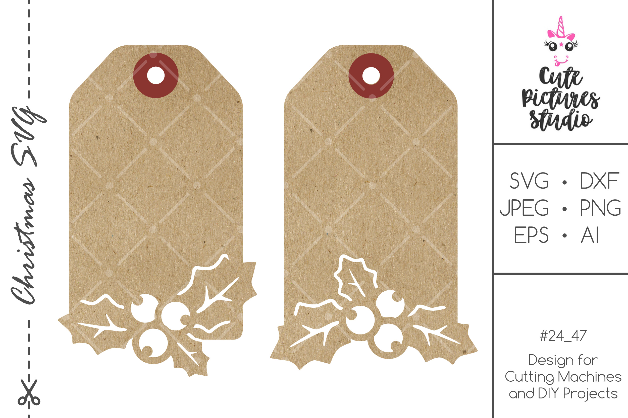 Download Christmas Holly Gift Tag SVG Bundle cut file for ...