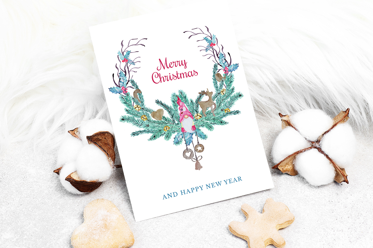 Greeting Cards Set With Christmas Tree, Catheters And Toys