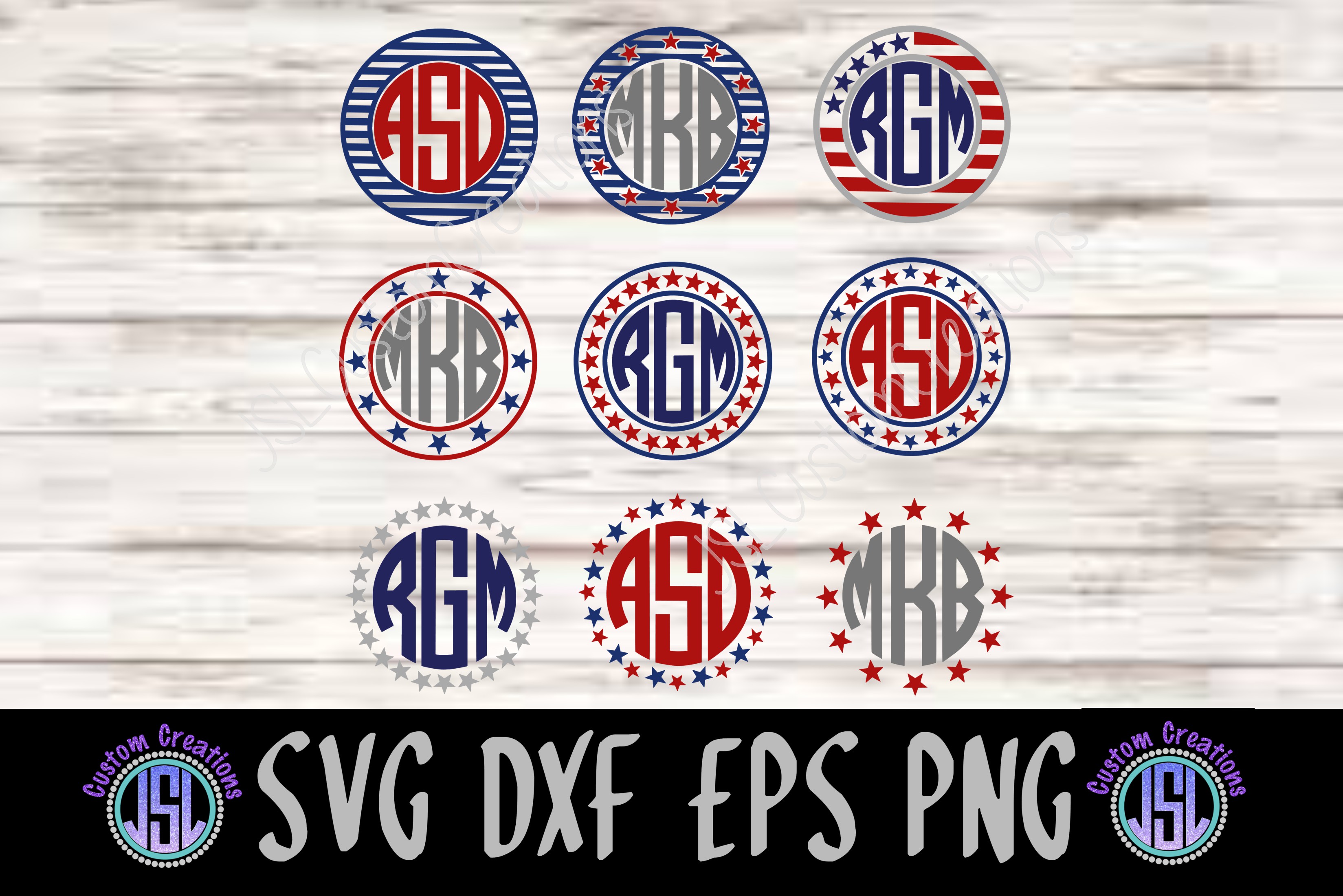 Download Patriotic Circle Monogram Frames, Set of 9 Bundle, SVG EPS DXF PNG Digital Download