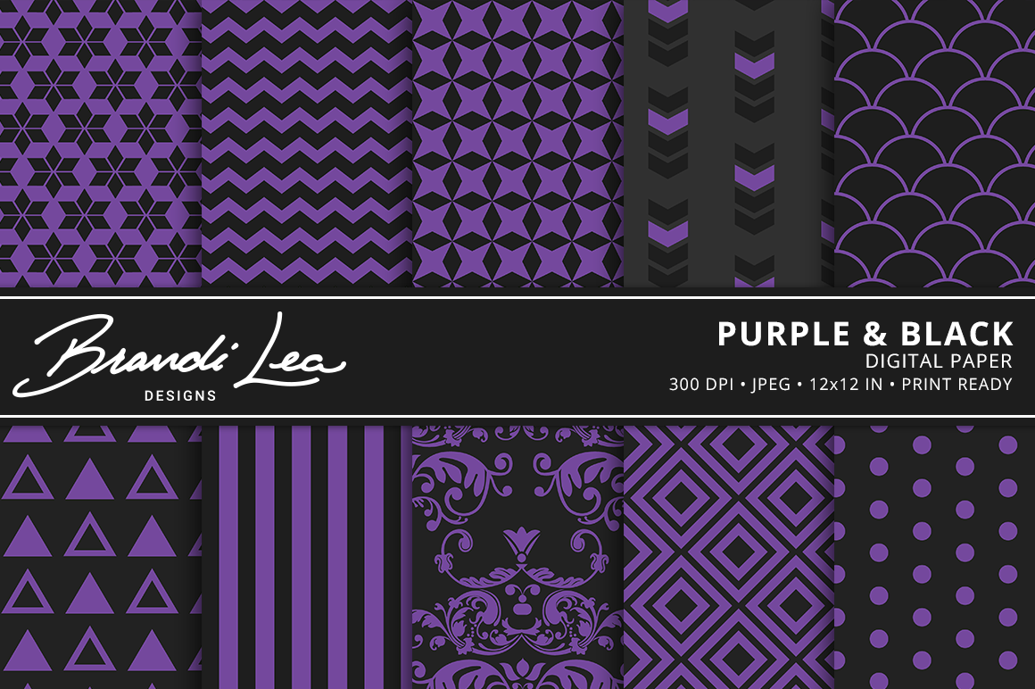 Purple &amp; Black Digital Paper Pack (26932) Backgrounds