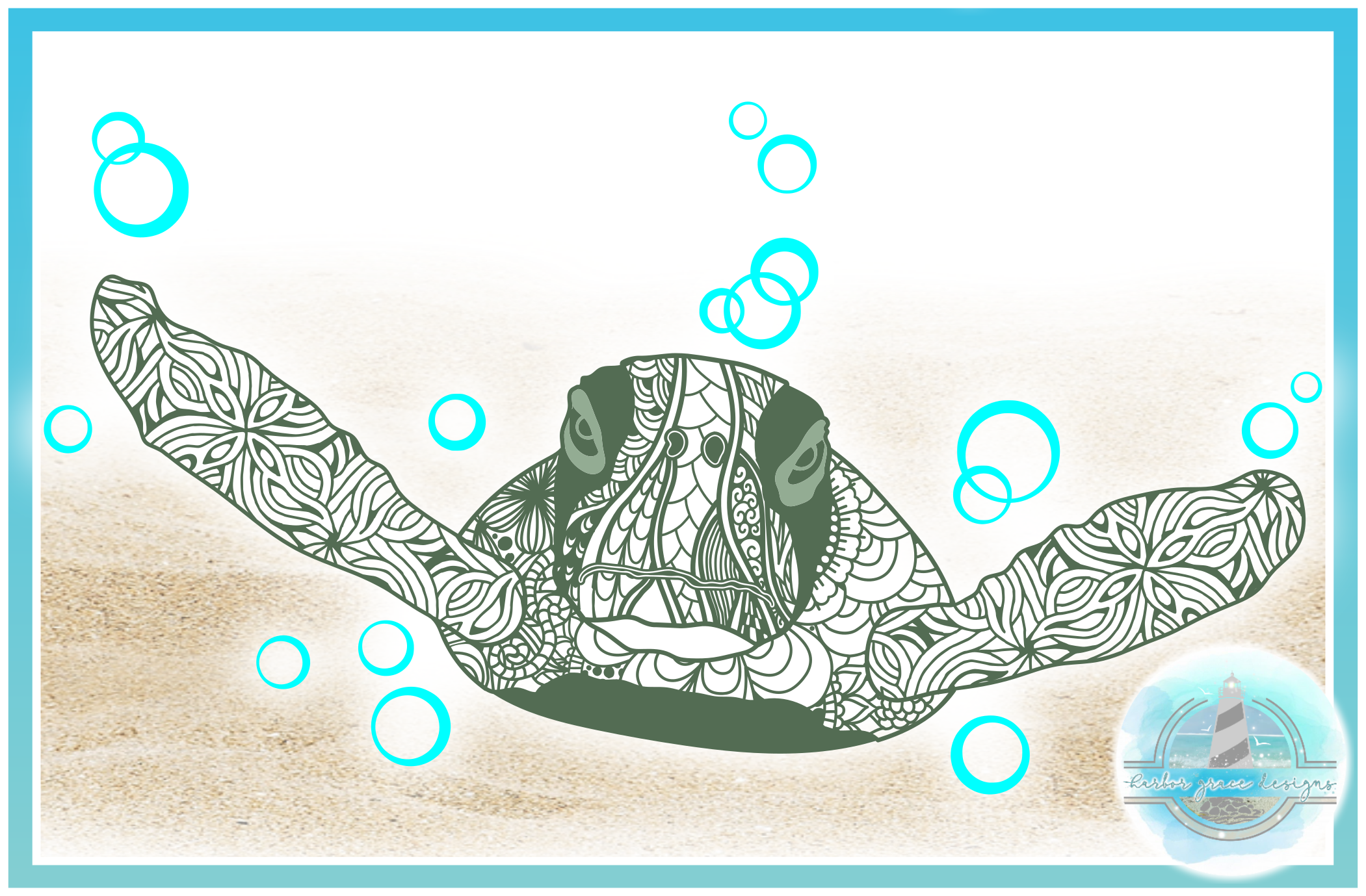 Download Sea Turtle Mandala Swimming with Bubbles SVG (175217 ...