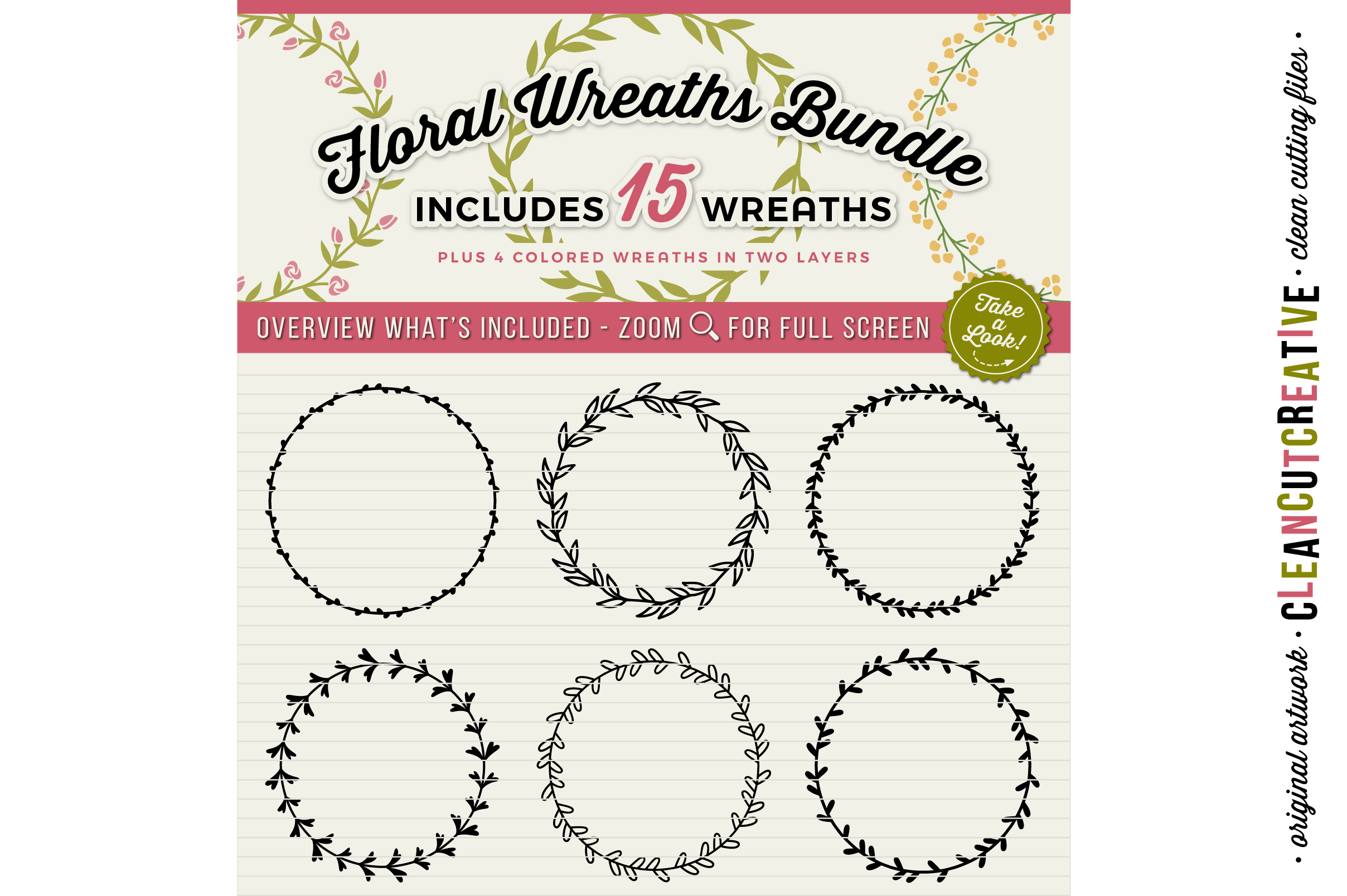 Download 15 svg FLORAL WREATHS floral leaf circle frames - SVG DXF EPS PNG - for Cricut and Silhouette ...